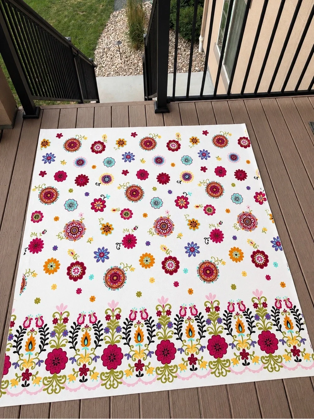 Peri Home Colorful Boho Floral 100% Cotton Shower Curtain Bright Medallion Print